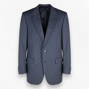 1980s Vintage Burberry Wool Blazer Gray Red Pinstripe USA Union Made Size 44R